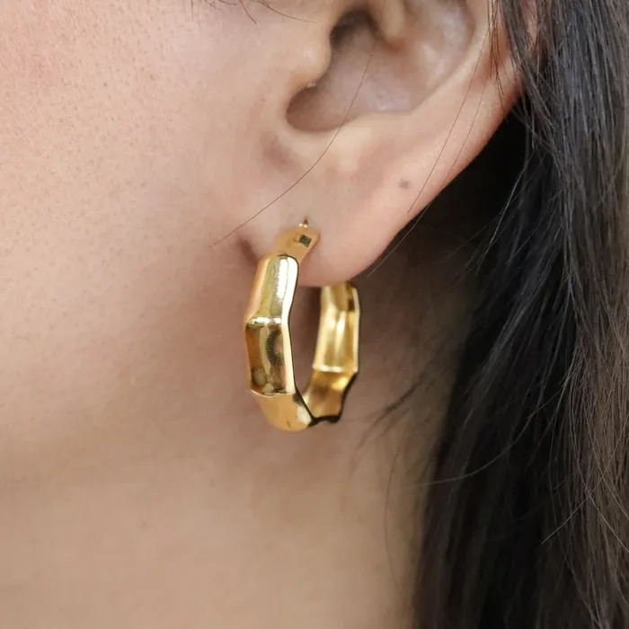 Jewelvers Earrings 18K GoldFilled Bamboo Shaped Hoop Earrings