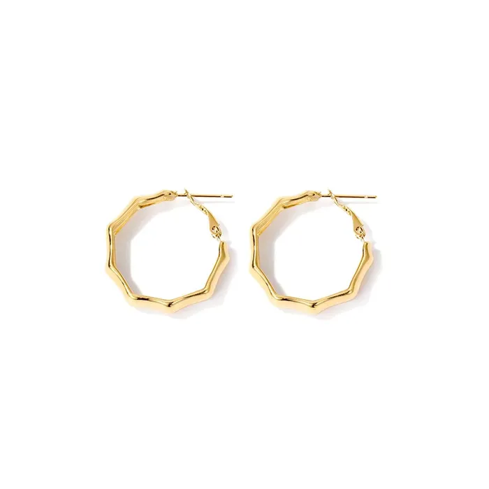 Jewelvers Earrings 18K GoldFilled Bamboo Shaped Hoop Earrings