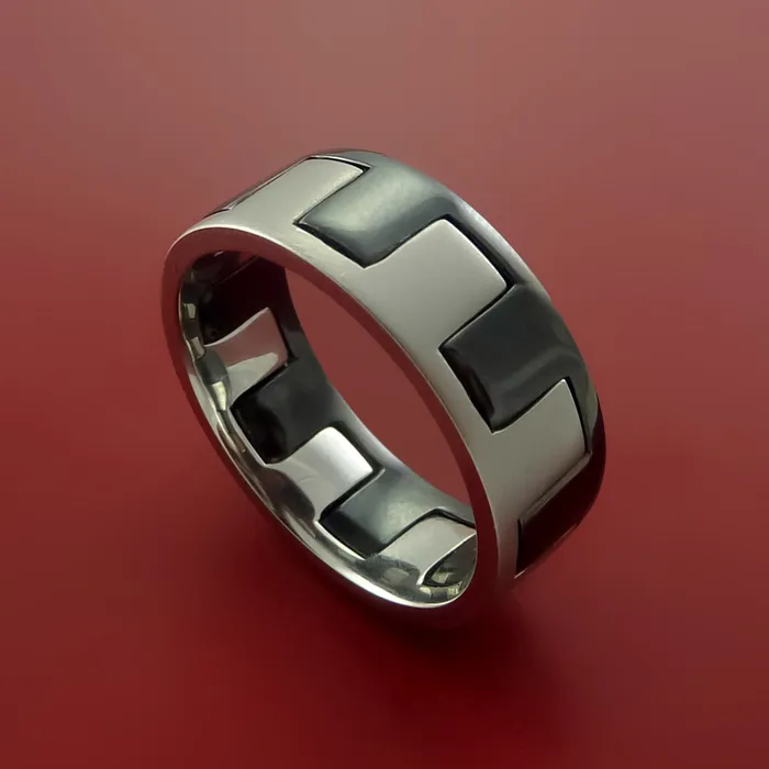 Lashbrook Rings Black Zirconium Ring with Zipper Style Cobalt Chrome Inlay Custom Made Band Lashbrook Rings Black Zirconium Ring with Zipper Style Cobalt Chrome Inlay Custom Made Band