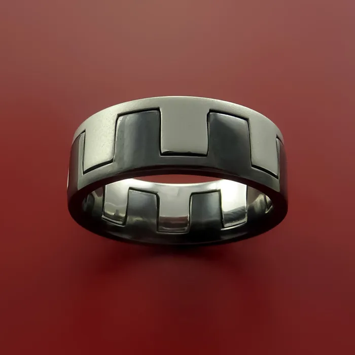 Lashbrook Rings Black Zirconium Ring with Zipper Style Cobalt Chrome Inlay Custom Made Band Lashbrook Rings Black Zirconium Ring with Zipper Style Cobalt Chrome Inlay Custom Made Band