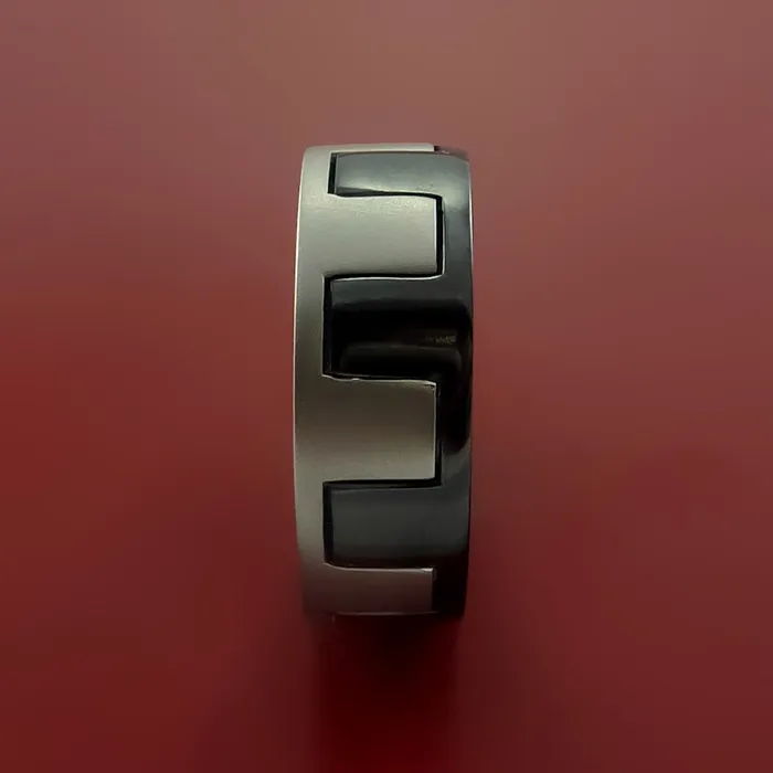 Lashbrook Rings Black Zirconium Ring with Zipper Style Cobalt Chrome Inlay Custom Made Band Lashbrook Rings Black Zirconium Ring with Zipper Style Cobalt Chrome Inlay Custom Made Band