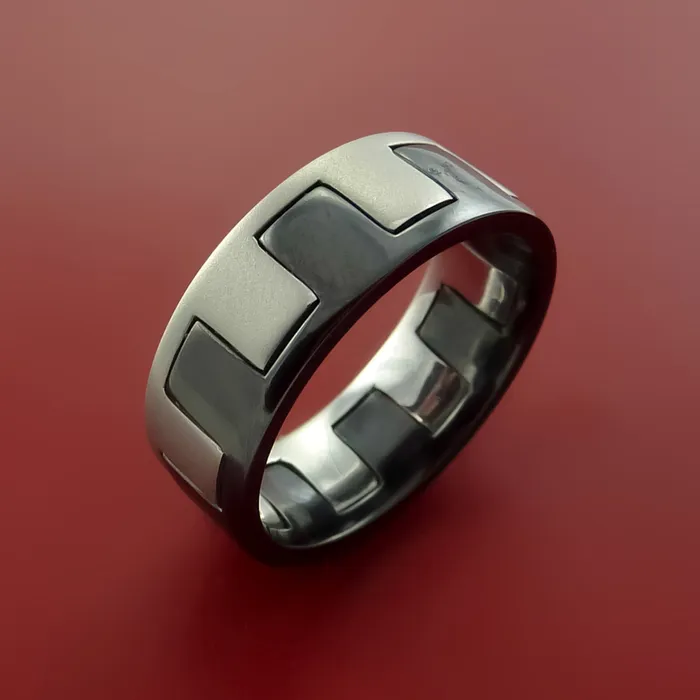 Lashbrook Rings Black Zirconium Ring with Zipper Style Cobalt Chrome Inlay Custom Made Band Lashbrook Rings Black Zirconium Ring with Zipper Style Cobalt Chrome Inlay Custom Made Band