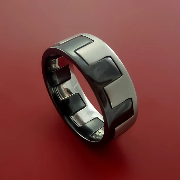Lashbrook Rings Black Zirconium Ring with Zipper Style Cobalt Chrome Inlay Custom Made Band Lashbrook Rings Black Zirconium Ring with Zipper Style Cobalt Chrome Inlay Custom Made Band