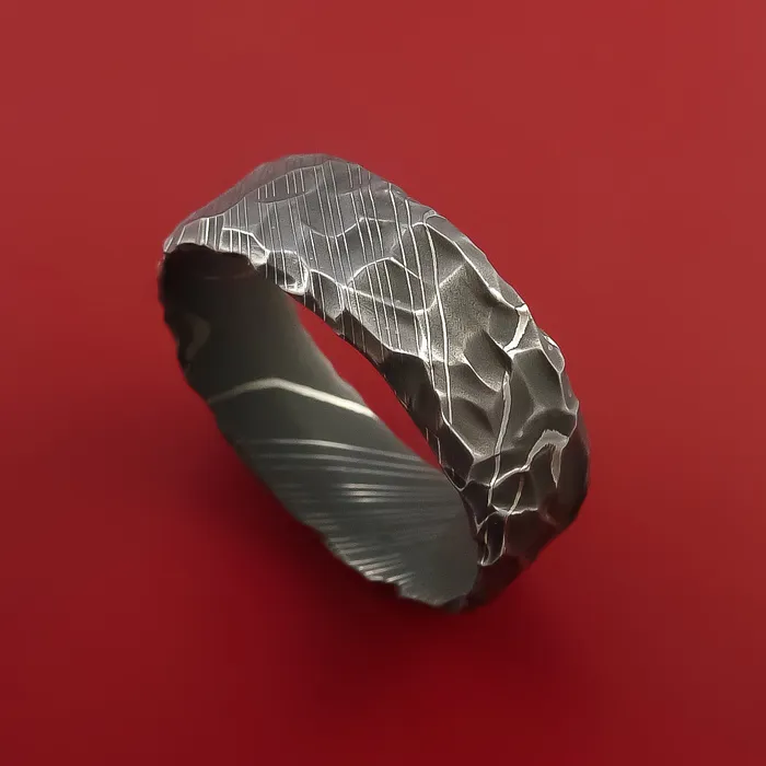 Lashbrook Rings Hammered Damascus Steel Ring Custom Made Band