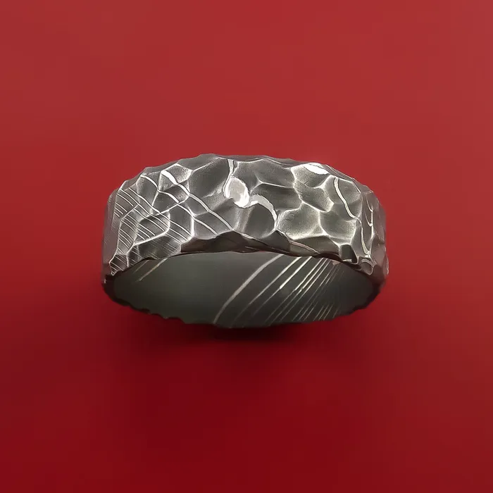Lashbrook Rings Hammered Damascus Steel Ring Custom Made Band