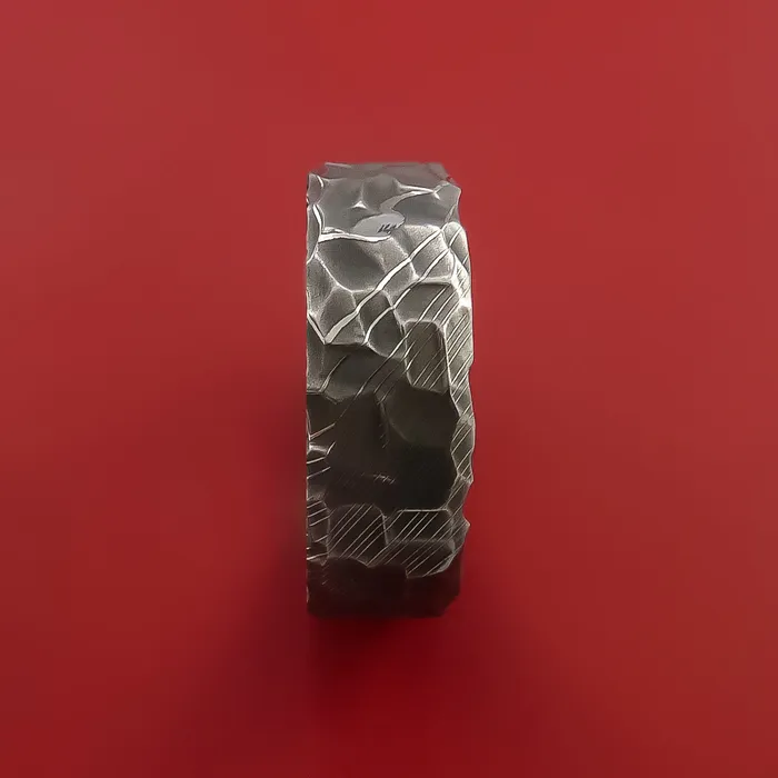 Lashbrook Rings Hammered Damascus Steel Ring Custom Made Band