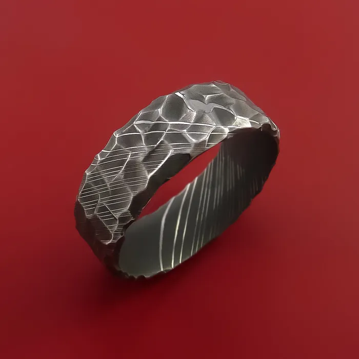 Lashbrook Rings Hammered Damascus Steel Ring Custom Made Band