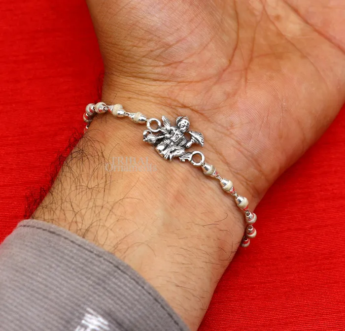 Lord Hanuman holy basil rosary beads Rakhi 925 sterling silver handmade Rakhi bracelet amazing Tulsi beaded bracelet rk204 TRIBAL ORNAMENTS Bracelets