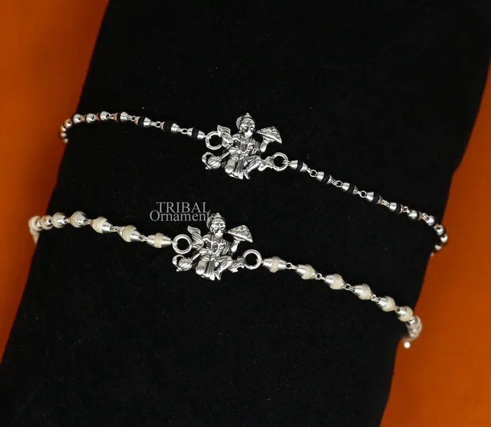 Lord Hanuman holy basil rosary beads Rakhi 925 sterling silver handmade Rakhi bracelet amazing Tulsi beaded bracelet rk204 TRIBAL ORNAMENTS Bracelets