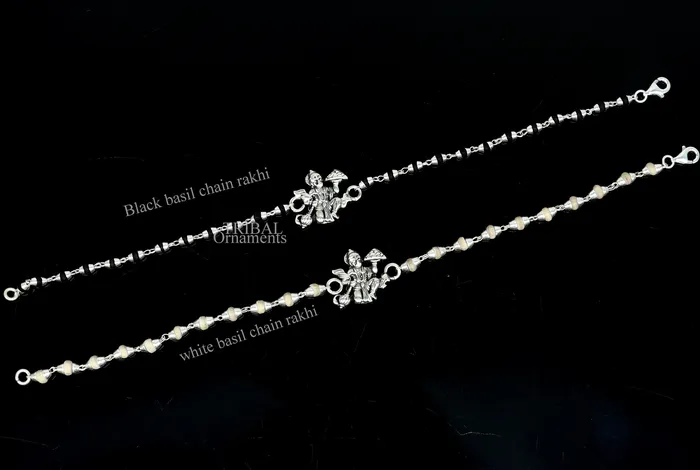Lord Hanuman holy basil rosary beads Rakhi 925 sterling silver handmade Rakhi bracelet amazing Tulsi beaded bracelet rk204 TRIBAL ORNAMENTS Bracelets