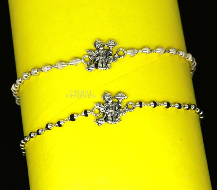 Lord Hanuman holy basil rosary beads Rakhi 925 sterling silver handmade Rakhi bracelet amazing Tulsi beaded bracelet rk204 TRIBAL ORNAMENTS Bracelets