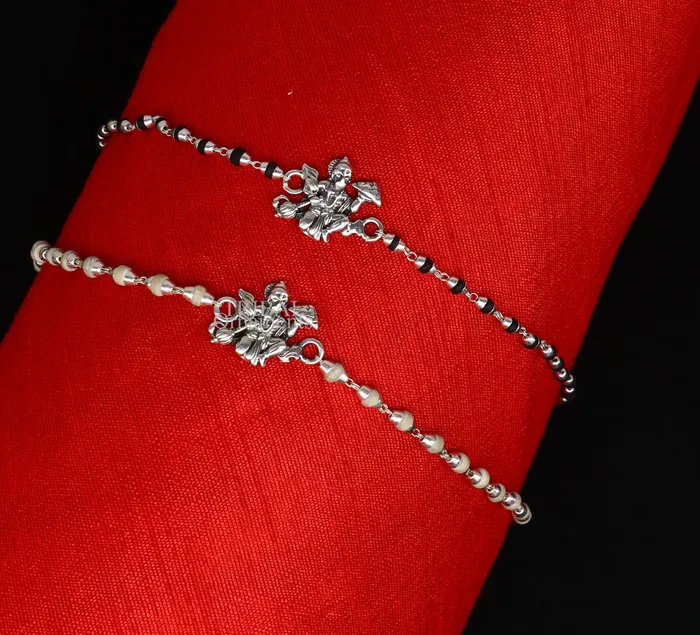 Lord Hanuman holy basil rosary beads Rakhi 925 sterling silver handmade Rakhi bracelet amazing Tulsi beaded bracelet rk204 TRIBAL ORNAMENTS Bracelets