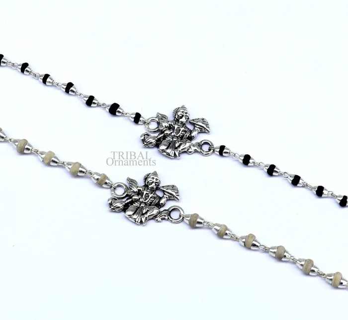 Lord Hanuman holy basil rosary beads Rakhi 925 sterling silver handmade Rakhi bracelet amazing Tulsi beaded bracelet rk204 TRIBAL ORNAMENTS Bracelets