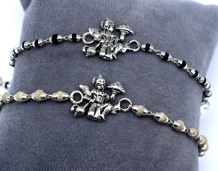 Lord Hanuman holy basil rosary beads Rakhi 925 sterling silver handmade Rakhi bracelet amazing Tulsi beaded bracelet rk204 TRIBAL ORNAMENTS Bracelets