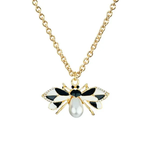 Necklaces 01 N323 Gold White Black Firefly Pearl Necklace FREE Earrings