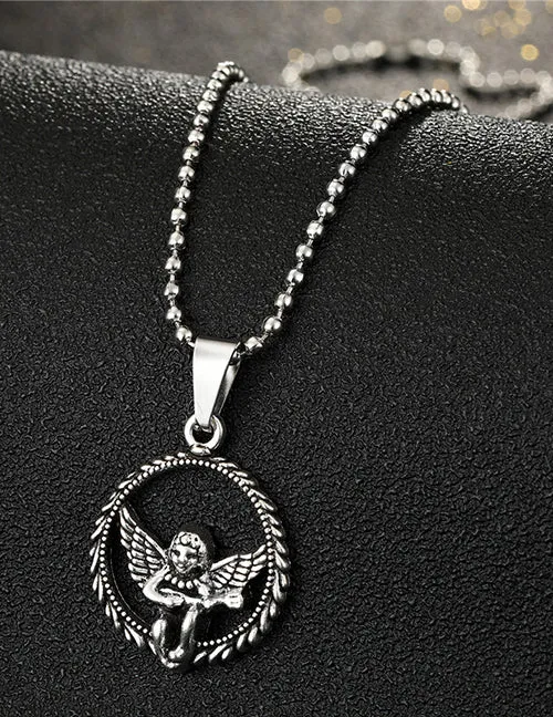 Necklaces 02 N1940 Silver Cupid on Beaded Chain Necklace With Free Earrings