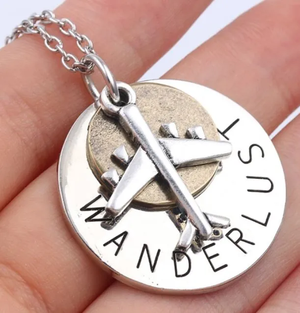 Necklaces AZ1022 Silver Wanderlust Airplane Necklace with Free Earrings alice