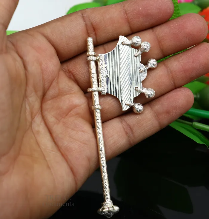 Necklaces TRIBAL ORNAMENTS 925 sterling silver pankhi small fan or pankhi for god puja best gifting to laddu gopala krishna silver hand fan puja article su689