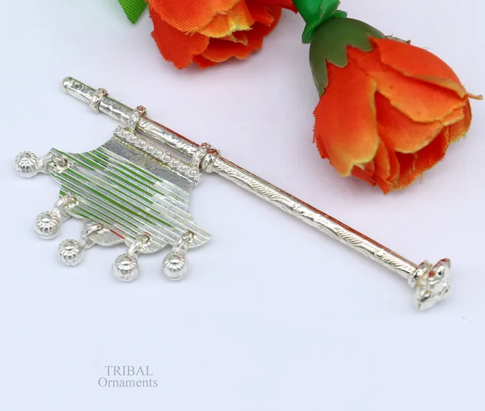 Necklaces TRIBAL ORNAMENTS 925 sterling silver pankhi small fan or pankhi for god puja best gifting to laddu gopala krishna silver hand fan puja article su689