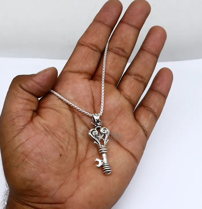 Necklaces TRIBAL ORNAMENTS 925 sterling silver vintage style handmade key pendant amazing fancy stylish attractive pendant for boys and girls nsp639 Necklaces TRIBAL ORNAMENTS 925 sterling silver vintage style handmade key pendant amazing fancy stylish attractive pendant for boys and girls nsp639