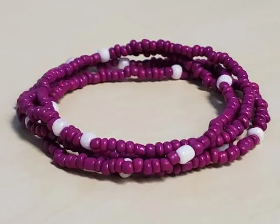 POLLY Bracelets B1110 Fuchsia White Seed Beads Strand Bracelet