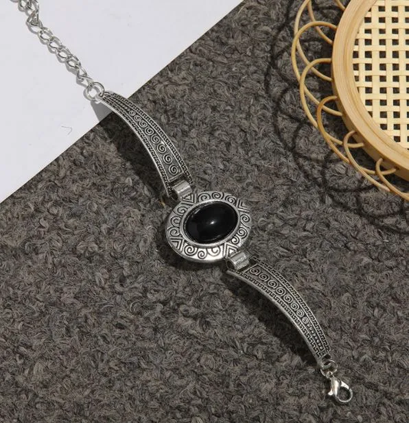 POLLY Bracelets B1168 Silver Decorated Black Gem Bracelet