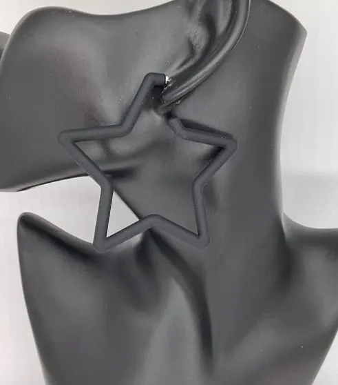 POLLY Earrings E926 Dark Gray Star Hoop Earrings