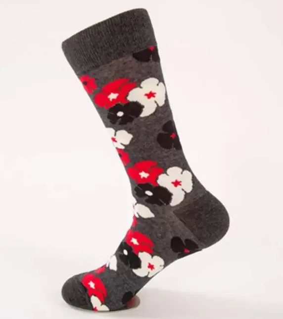 POLLY SF350 Gray Red White Black Flower Socks Rings
