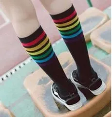 POLLY SF637 Black Rainbow Stripes Socks Rings
