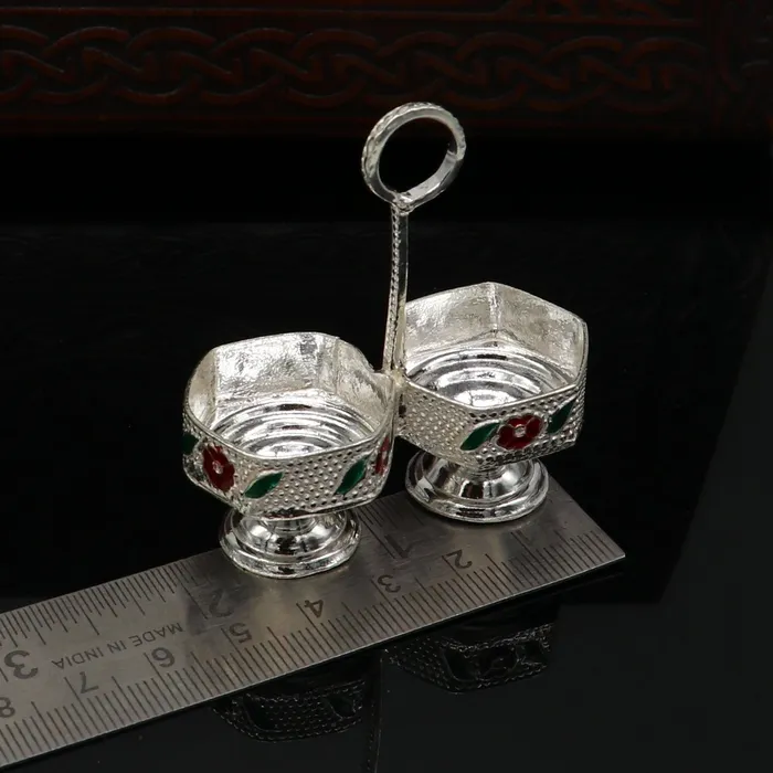 Rings 925 sterling silver handmade customized work puja utensils silver tilak bowl kesar chaindan kumkum patra or bowl silver article su155 TRIBAL ORNAMENTS
