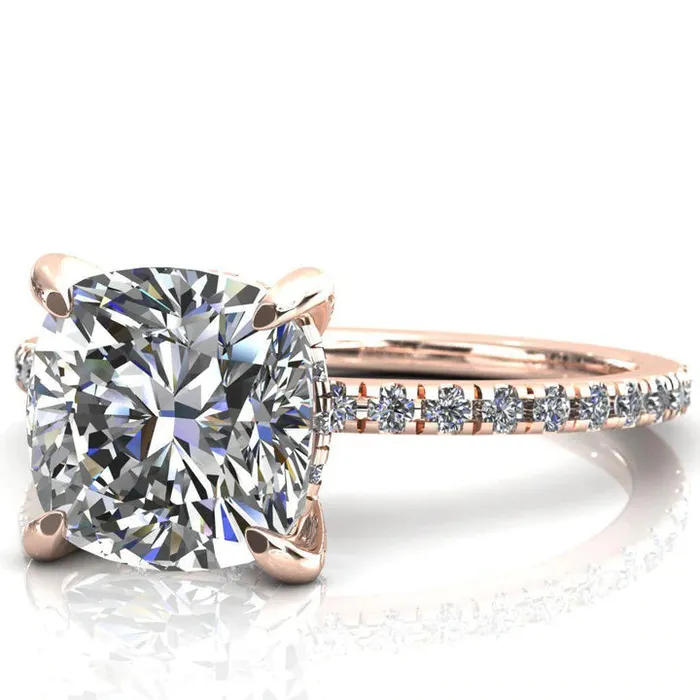 Rings Fire Brilliance EZILI CUSHION 8MM FAB MOISSANITE 4 CLAW PRONG MICRO PAVE DIAMOND SIDES ENGAGEMENT RING Rings Fire Brilliance EZILI CUSHION 8MM FAB MOISSANITE 4 CLAW PRONG MICRO PAVE DIAMOND SIDES ENGAGEMENT RING
