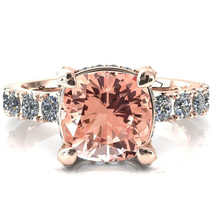 Rings Fire Brilliance Grandeur Cushion Champagne Sapphire 4 Prong Basket and Half Eternity Fire Ring