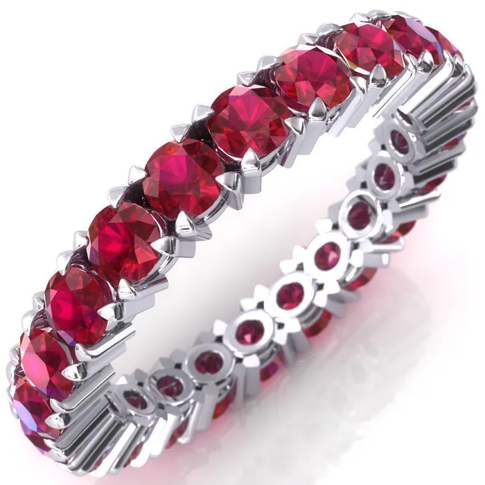 Rings Fire Brilliance Lilaine Ruby Full Eternity 3mm Round Cut Engagement or Anniversary Ring