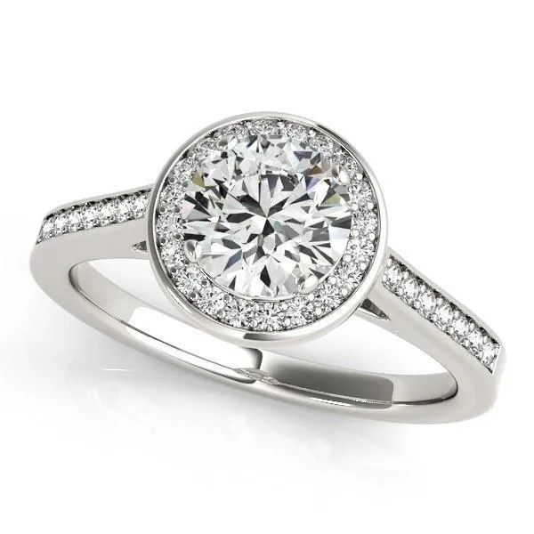 Rings Fire Brilliance Skye Round Center Stone Channel Shank Halo Engagement Ring