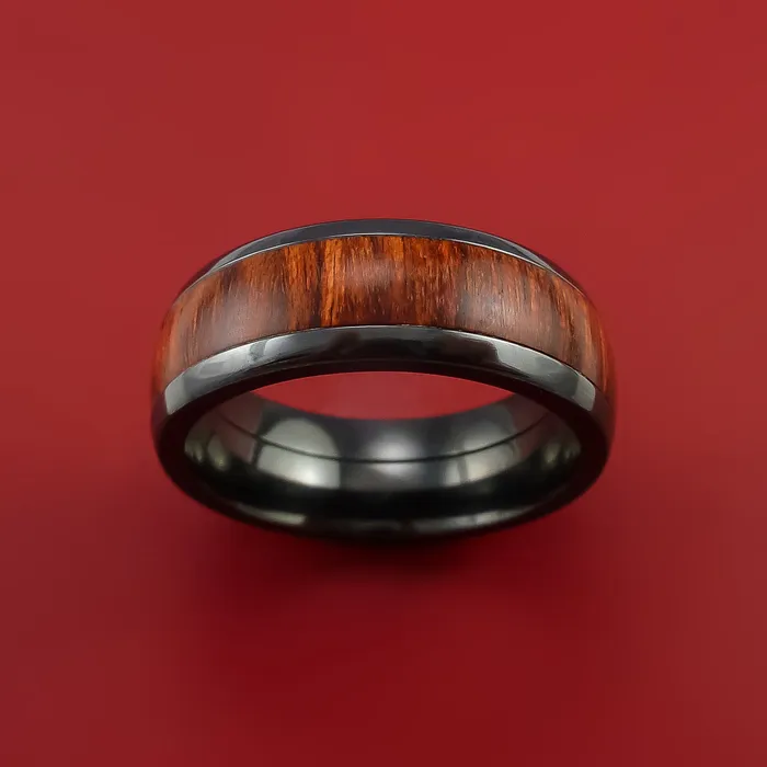 Rings Lashbrook Black Zirconium Ring with Hardwood Inlay Custom Made Band