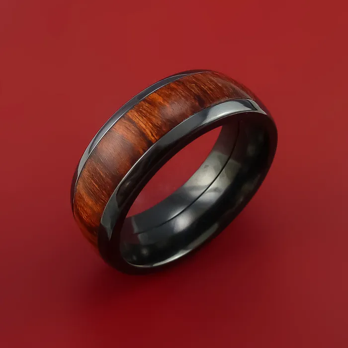 Rings Lashbrook Black Zirconium Ring with Hardwood Inlay Custom Made Band