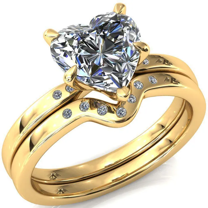 Rings Maise Heart Moissanite 5 Prong Diamond Accent Engagement Ring Fire Brilliance 