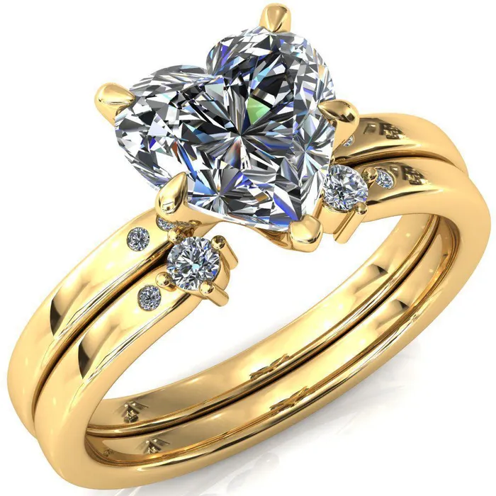 Rings Maise Heart Moissanite 5 Prong Diamond Accent Engagement Ring Fire Brilliance 