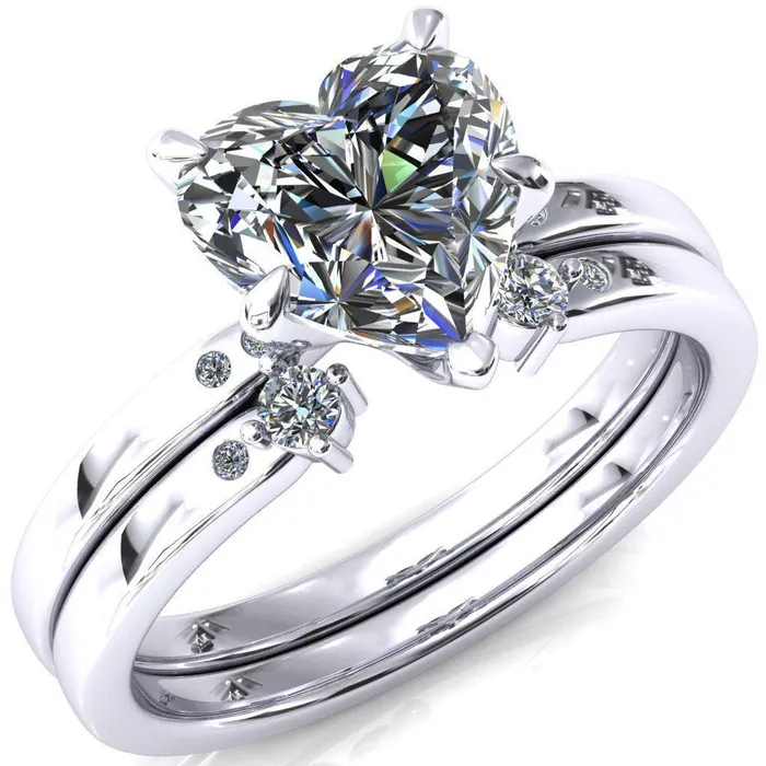 Rings Maise Heart Moissanite 5 Prong Diamond Accent Engagement Ring Fire Brilliance 