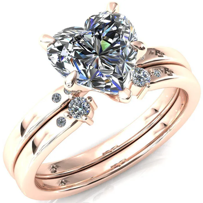 Rings Maise Heart Moissanite 5 Prong Diamond Accent Engagement Ring Fire Brilliance 