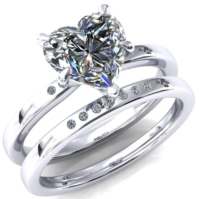 Rings Maise Heart Moissanite 5 Prong Diamond Accent Engagement Ring Fire Brilliance 