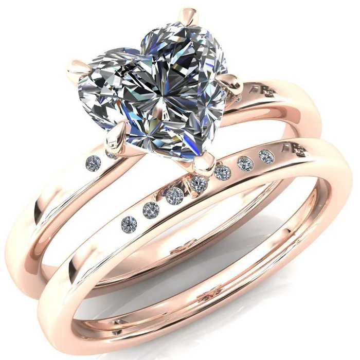 Rings Maise Heart Moissanite 5 Prong Diamond Accent Engagement Ring Fire Brilliance 