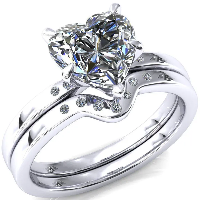 Rings Maise Heart Moissanite 5 Prong Diamond Accent Engagement Ring Fire Brilliance 