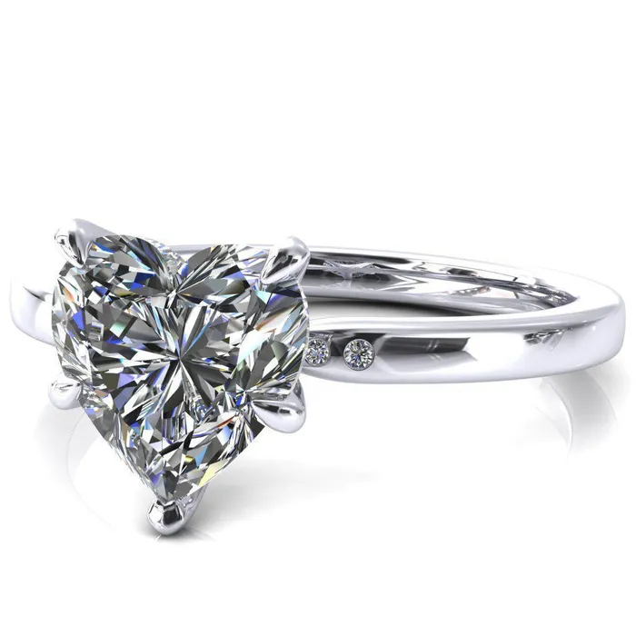 Rings Maise Heart Moissanite 5 Prong Diamond Accent Engagement Ring Fire Brilliance 