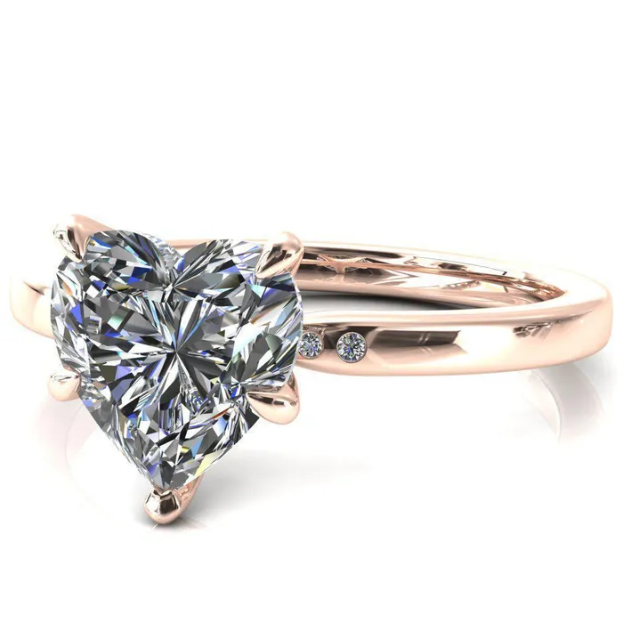 Rings Maise Heart Moissanite 5 Prong Diamond Accent Engagement Ring Fire Brilliance 