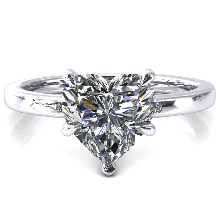 Rings Maise Heart Moissanite 5 Prong Diamond Accent Engagement Ring Fire Brilliance 
