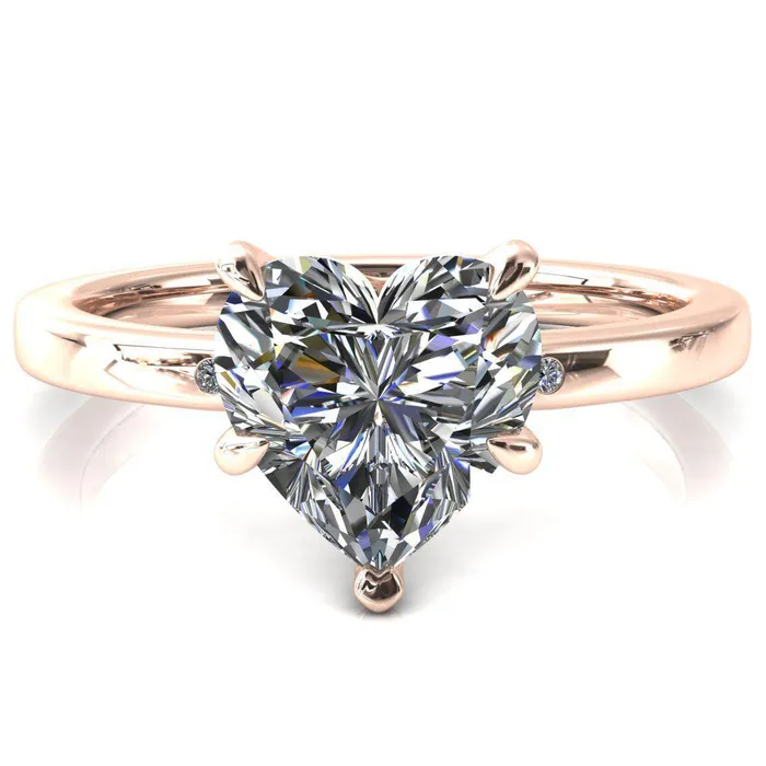 Rings Maise Heart Moissanite 5 Prong Diamond Accent Engagement Ring Fire Brilliance 