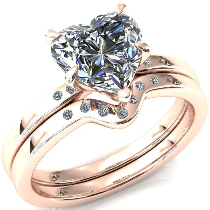 Rings Maise Heart Moissanite 5 Prong Diamond Accent Engagement Ring Fire Brilliance 