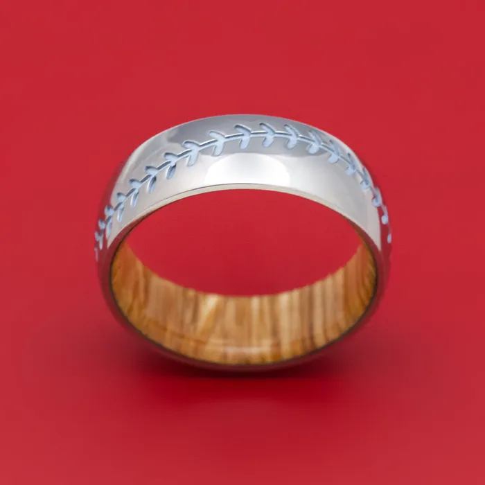 Rings Titanium Baseball Stitch Ring with Hardwood Sleeve Custom Designed by You Lashbrook
