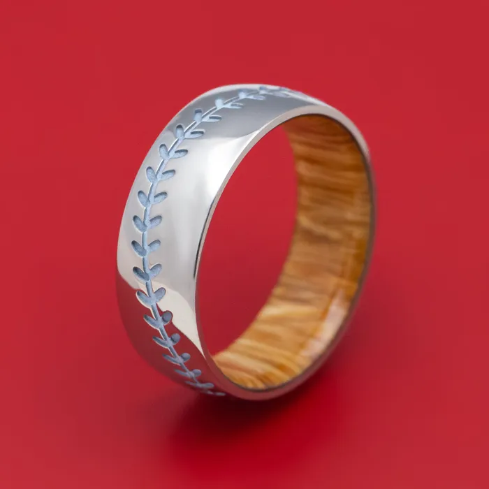 Rings Titanium Baseball Stitch Ring with Hardwood Sleeve Custom Designed by You Lashbrook